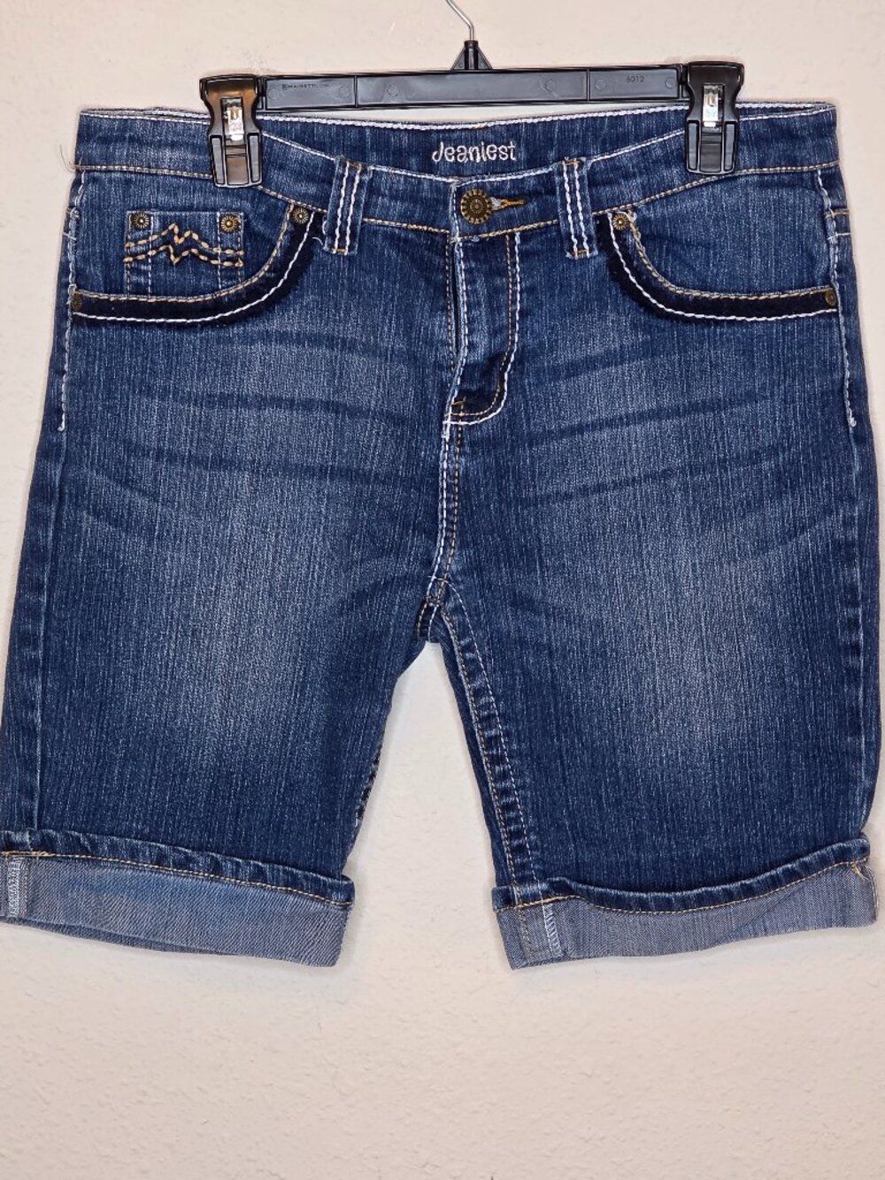 Jeaniest Heavy Stitch Rolled Hem Bermuda Length Denim Junior's Shorts, Size 13